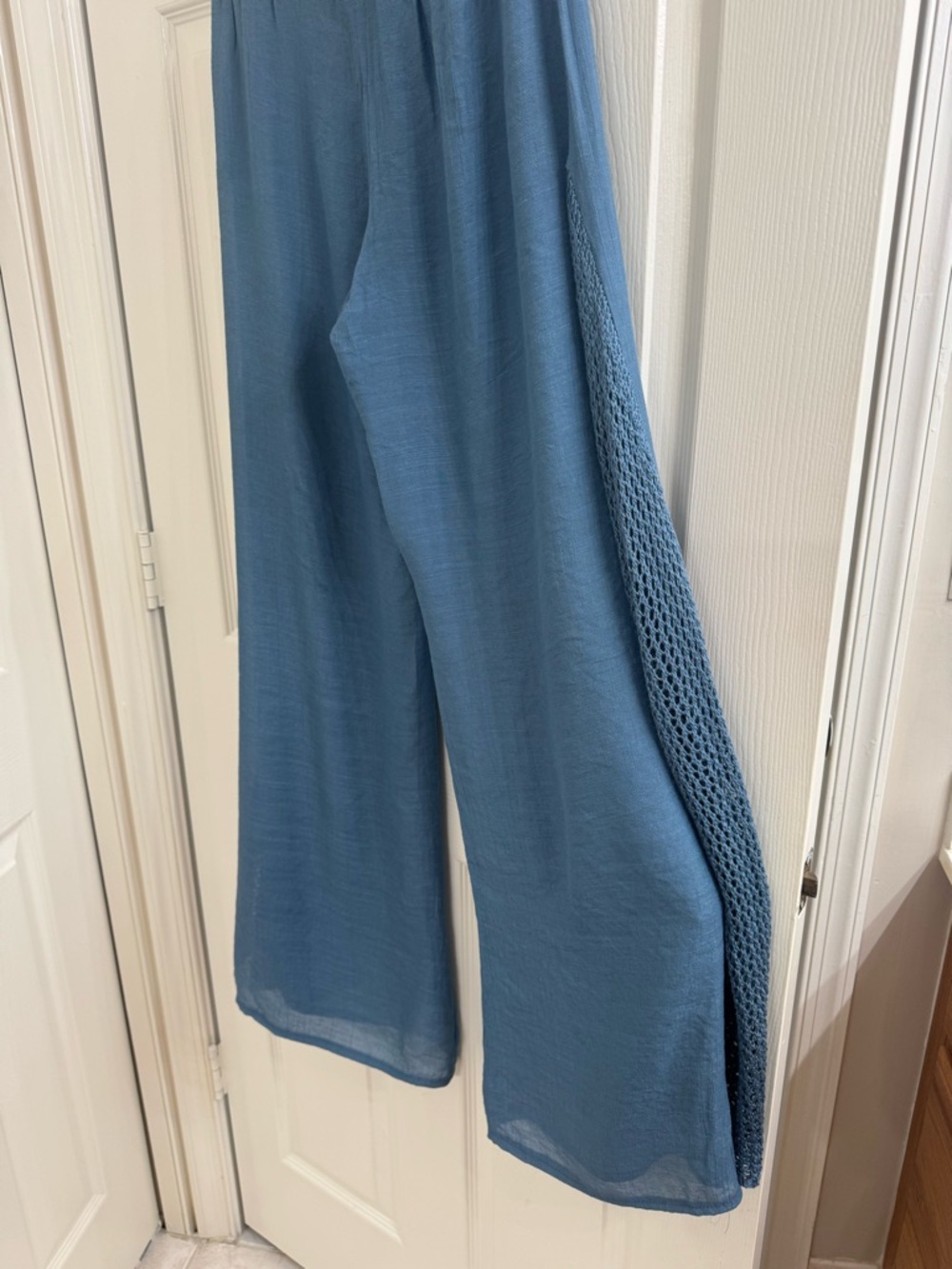 Blue Wide Leg Gauze and open knit Pants Size L - Picture 2 of 8
